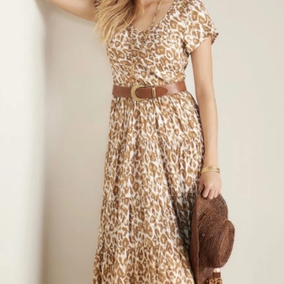 Soft Surroundings Short Sleeve Kara White Mocha Leopard‎ Dress Size L - Picture 10 of 10